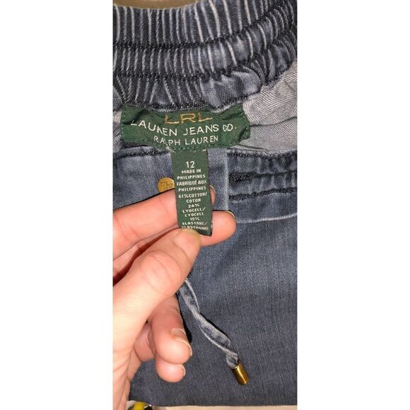LRL RALPH LAUREN COTTON BLEND PANTS SIZE 12 BLUE DRAWSTRING - Picture 3 of 6